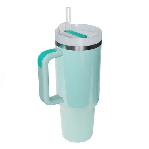 Shimmering Stainless Steel Tumbler with Handle and Straw Mint Blue / One Size