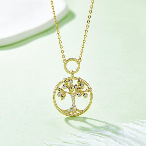 Moissanite 925 Sterling Silver Tree Of Life Pendant Necklace Gold / One Size