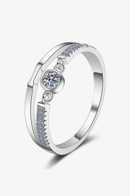 Moissanite Cutout Rhodium-Plated Ring Silver / 5