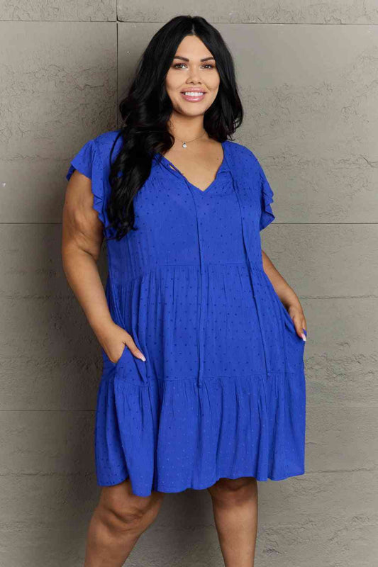 Culture Code Enchanting Elegance Full Size Peasant Neckline Tiered Dress Royal  Blue / S