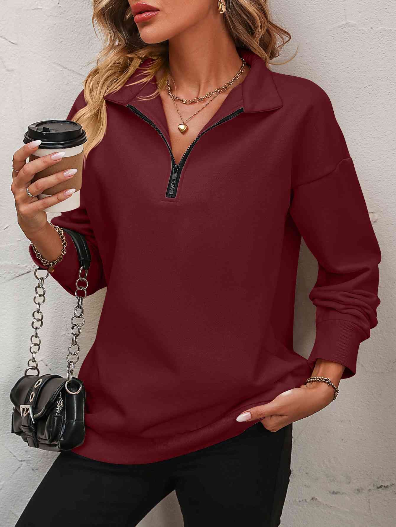 Quarter-Zip Dropped Shoulder Sweatshirt