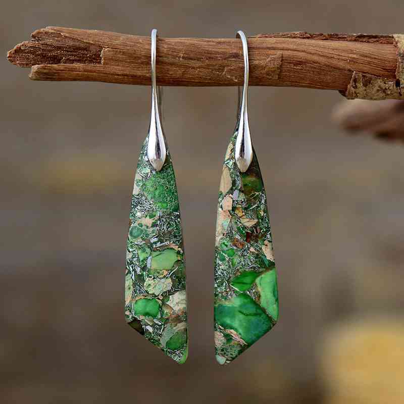 Gold-Plated Copper Dangle Earrings Green/Silver / One Size