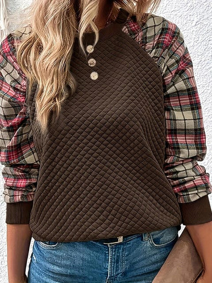 Plaid Round Neck Sweatshirt Chestnut / S