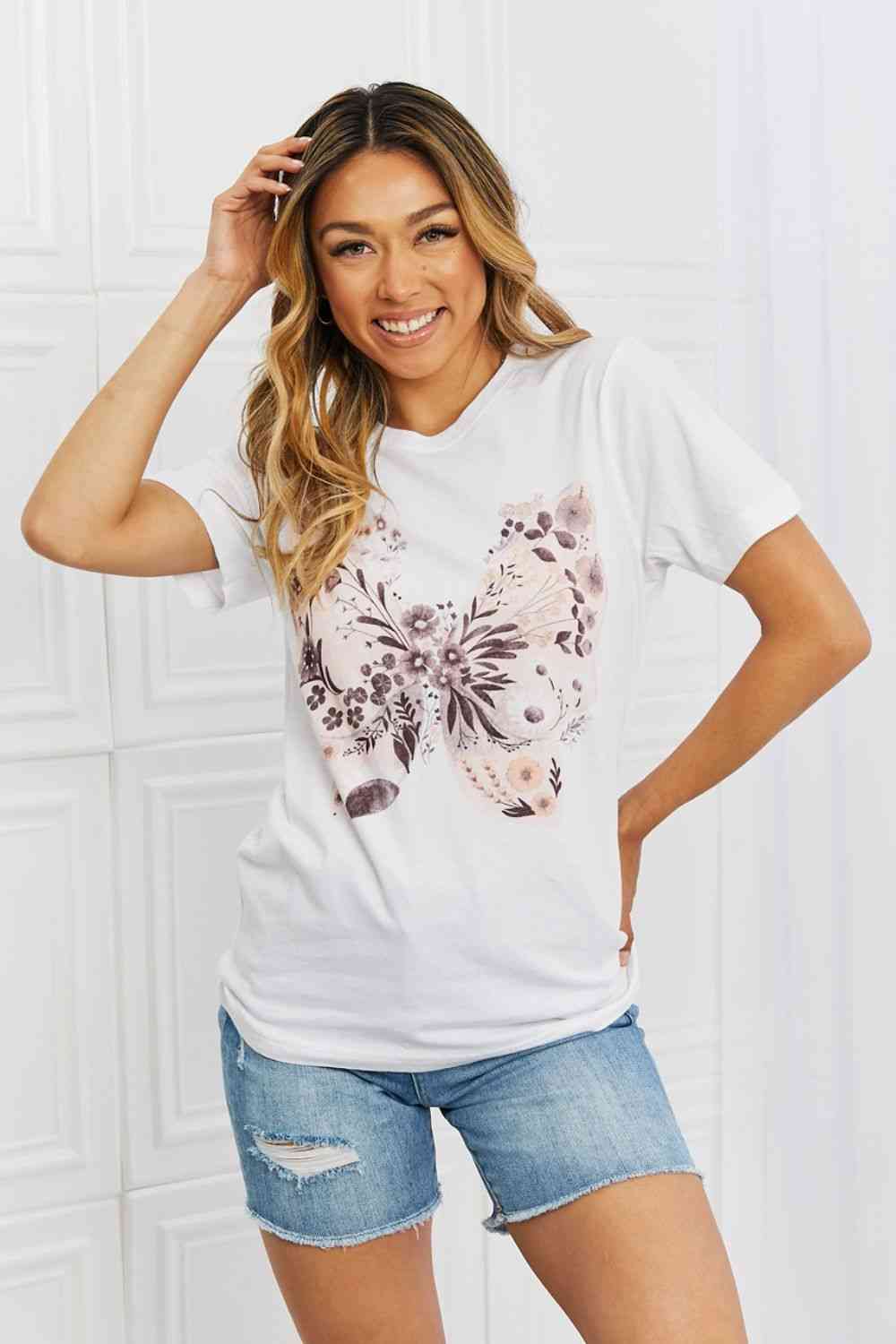 mineB You Give Me Butterflies Graphic T-Shirt White / S