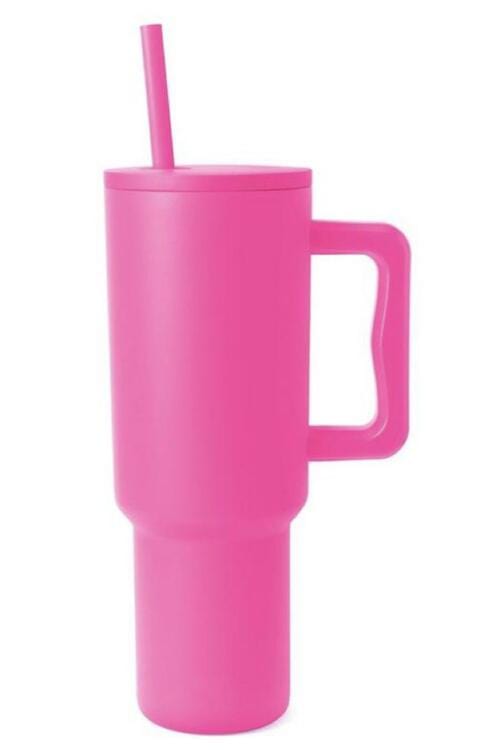 Monochromatic Stainless Steel Tumbler with Matching Straw Hot Pink / One Size