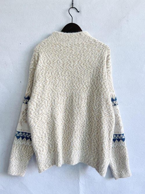 Geometric Snowflake Mock Neck Dropped Shoulder Sweater