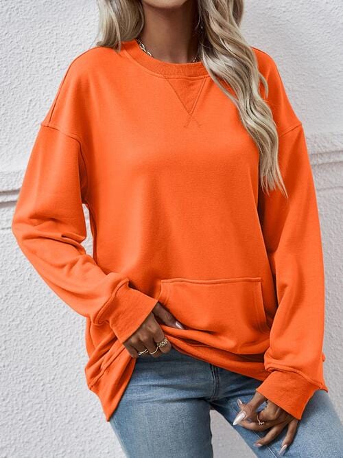 Solid Long Sleeve Pocketed Sweatshirt Pumpkin / S