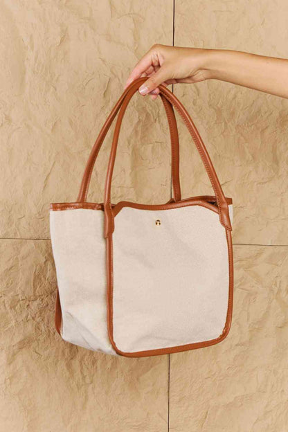 Fame Beach Chic Faux Leather Trim Tote Bag in Ochre Ochre / One Size