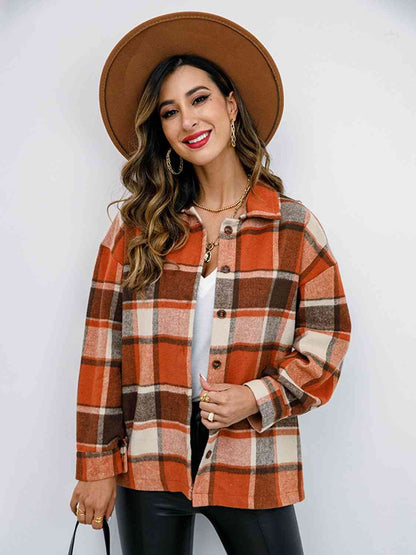 Campfire Plaid Button Up Collared Neck Jacket