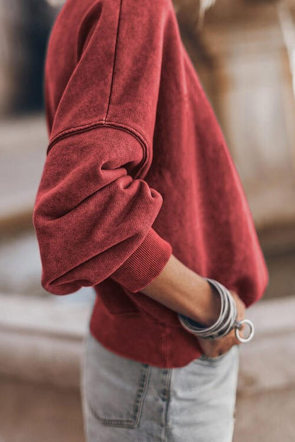 Ribbed Round Neck Dropped Shoulder Sweatshirt