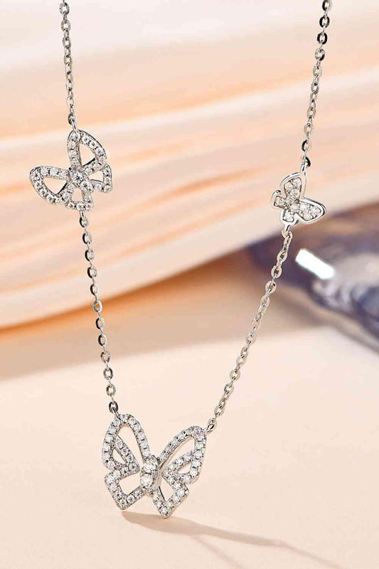 Moissanite Butterfly Shape Necklace Silver / One Size