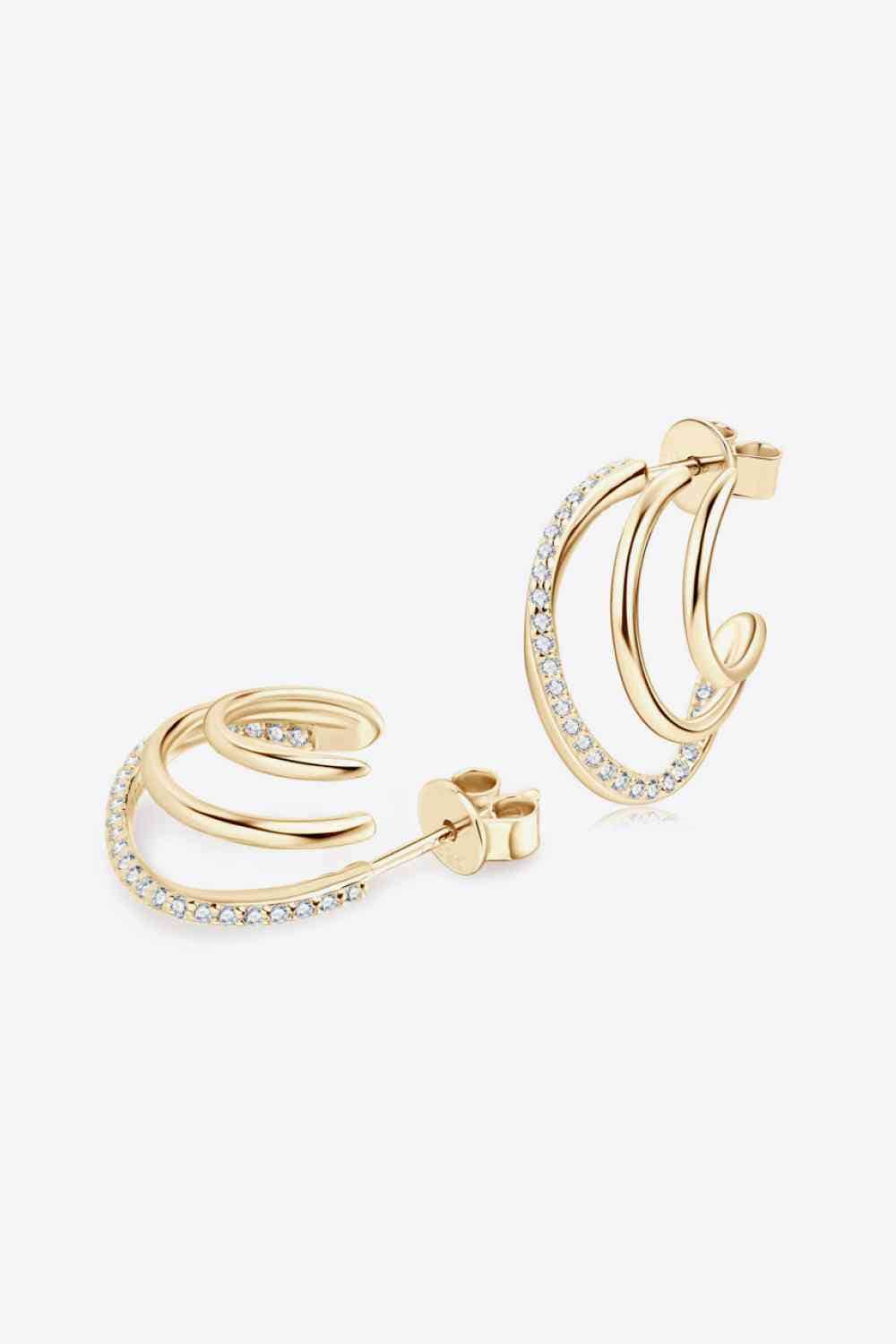 Moissanite Tri-Hoop 925 Sterling Silver Earrings Gold / One Size