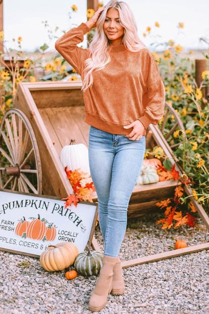 Ribbed Round Neck Dropped Shoulder Sweatshirt