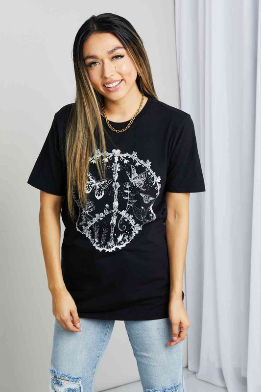 mineB Full Size Butterfly Graphic Tee Shirt Black / S