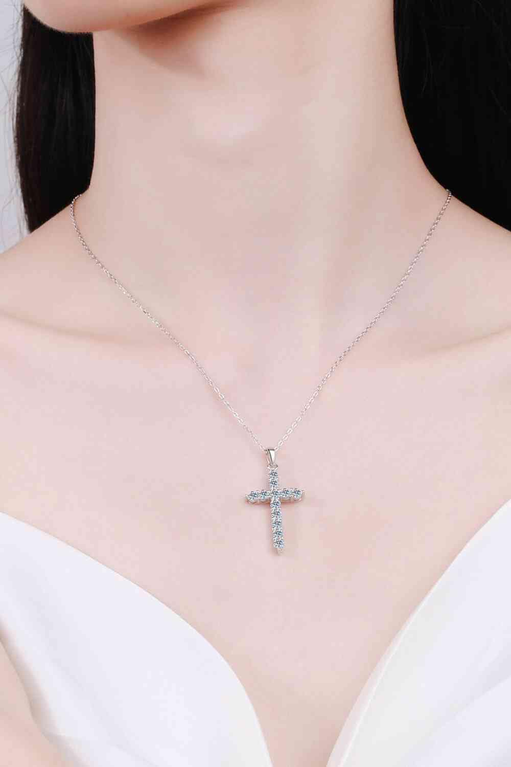 Adored 925 Sterling Silver Cross Moissanite Necklace Silver / One Size