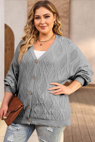Plus Size Cable-Knit Button Up Sweater Cloudy Blue / 1XL