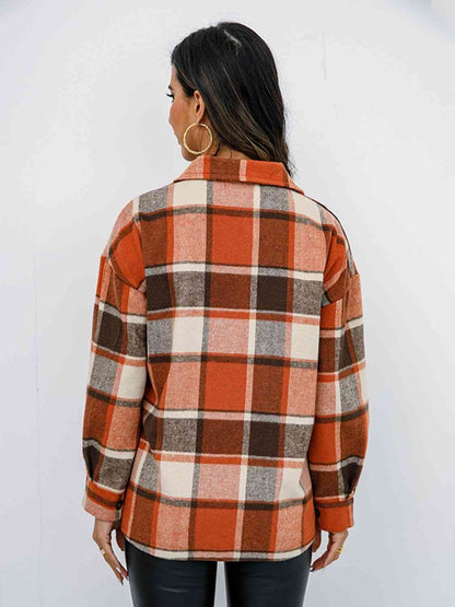 Campfire Plaid Button Up Collared Neck Jacket