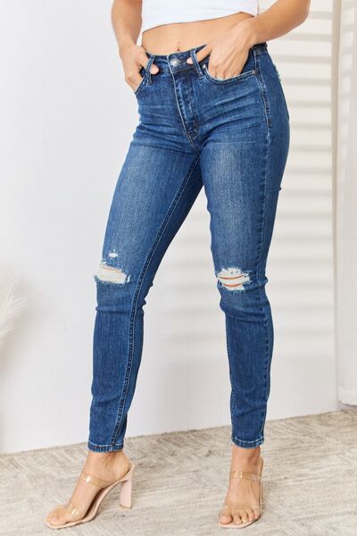 Full Size High Waist Distressed Slim Jeans