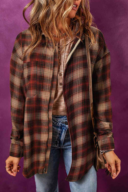 Chestnut Plaid Zip-Up Collared Jacket