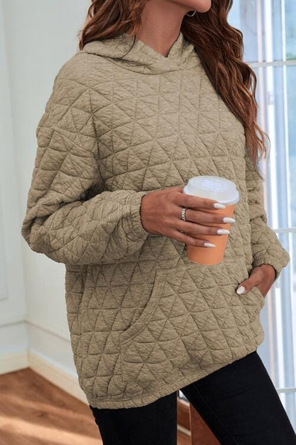 Quilted Long Sleeve Hoodie with Pocket Khaki / S