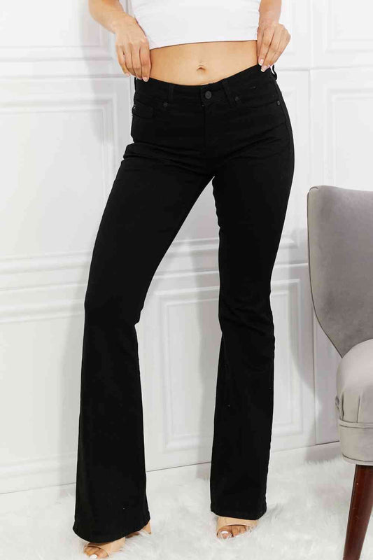 Kancan Full Size Eden Midrise Flare Jeans Black / 1