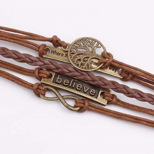 Alloy PU Leather Rope Bracelet Chestnut / One Size