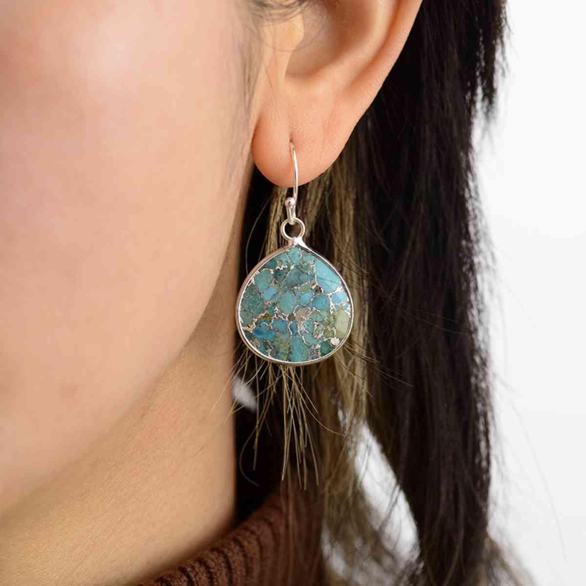 Natural Stone Teardrop Earrings Silver / One Size