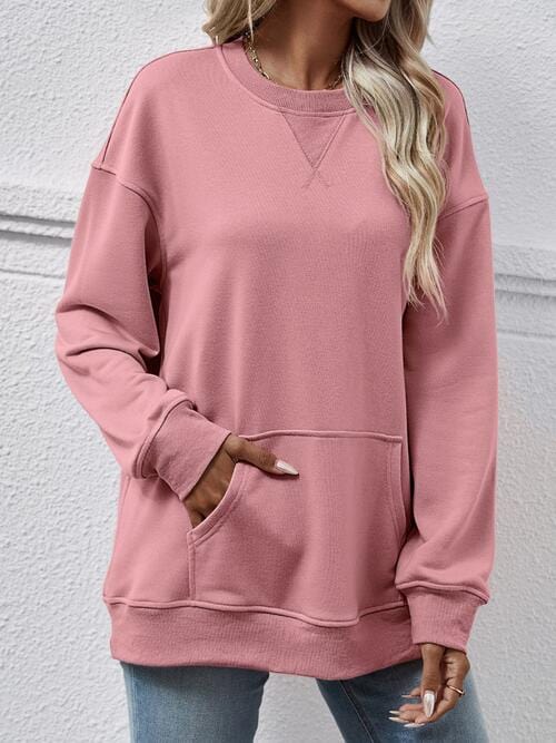 Solid Long Sleeve Pocketed Sweatshirt