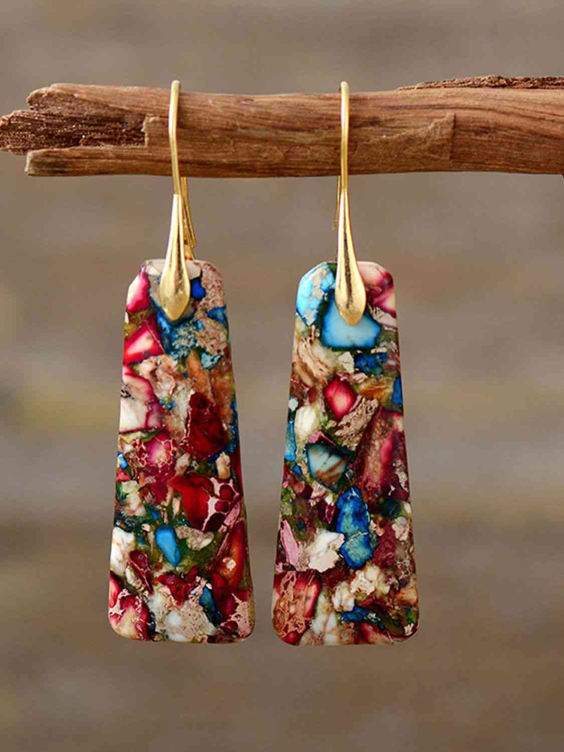 Geometrical Shape Imperial Jasper Dangle Earrings Multicolor / One Size