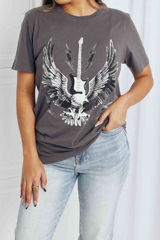 mineB Full Size Eagle Graphic Tee Shirt Charcoal / S