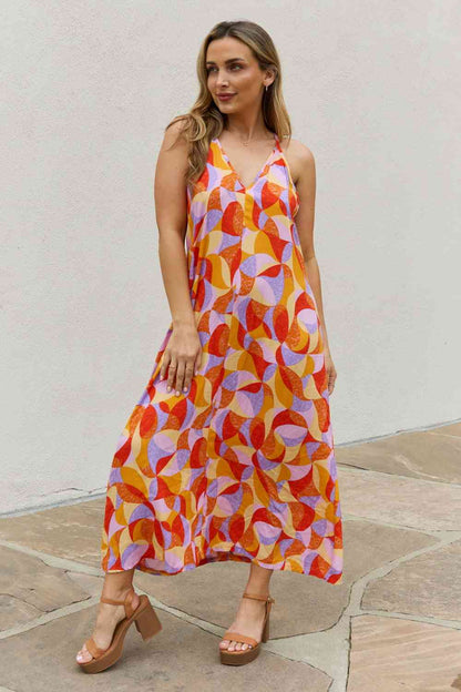And The Why Full Size Printed Sleeveless Maxi Dress Orange Multi / S