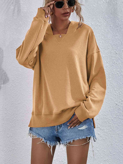 Dropped Shoulder Slit Hoodie Mustard / S