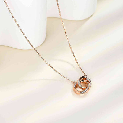 Moissanite 925 Sterling Silver Interlocking Rings Necklace Rose Gold / One Size