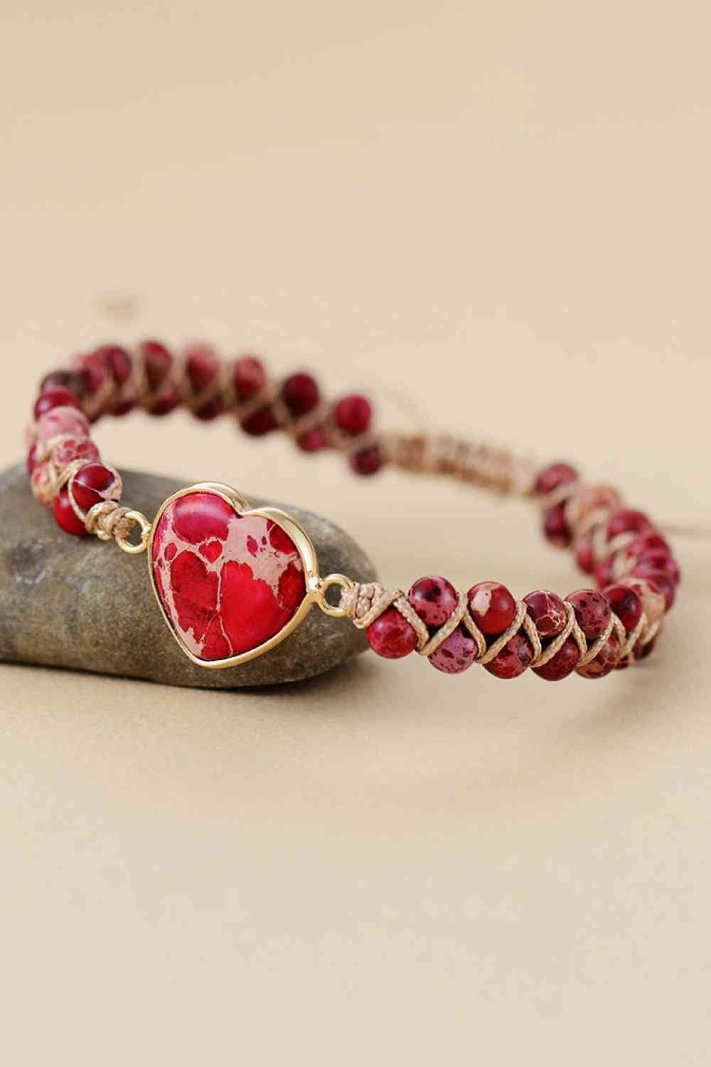 Handmade Heart Shape Natural Stone Bracelet Red / One Size