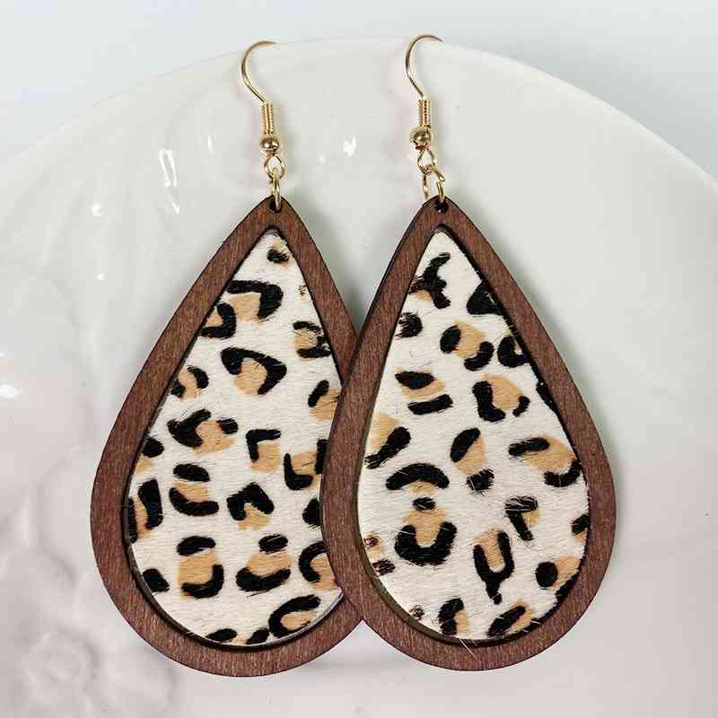 Teardrop Shape Wooden Dangle Earrings Style C / One Size