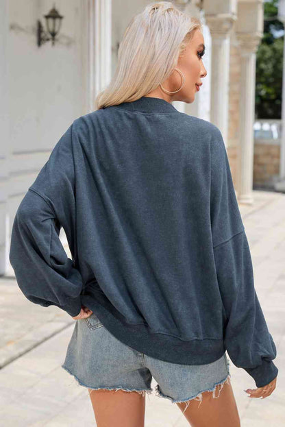 Ribbed Round Neck Dropped Shoulder Sweatshirt