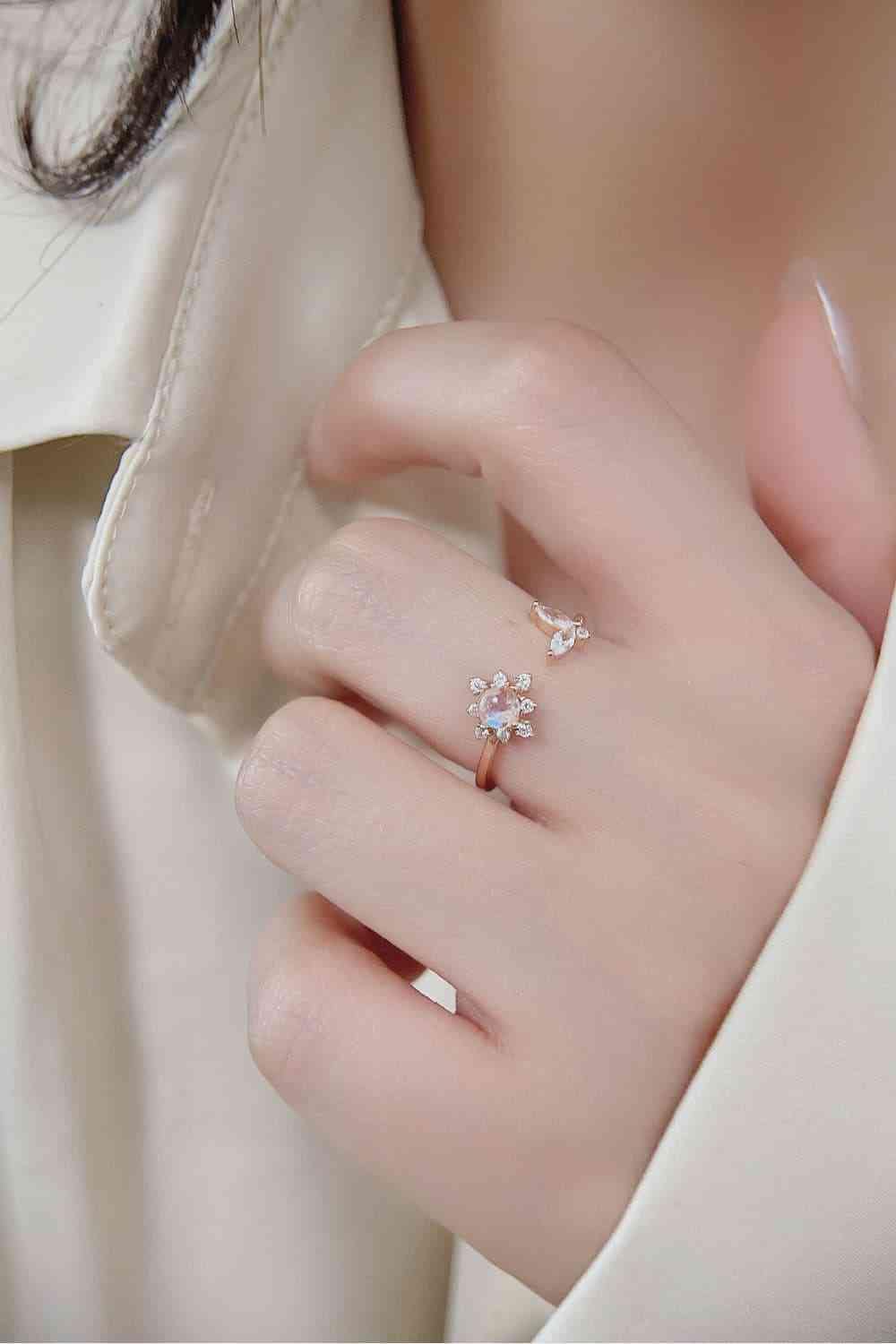 Moonstone 18K Rose Gold-Plated Open Ring Rose Gold / One Size