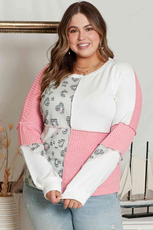 Plus Size Out Seamed Splicing Sweatshirt Coral / 1XL