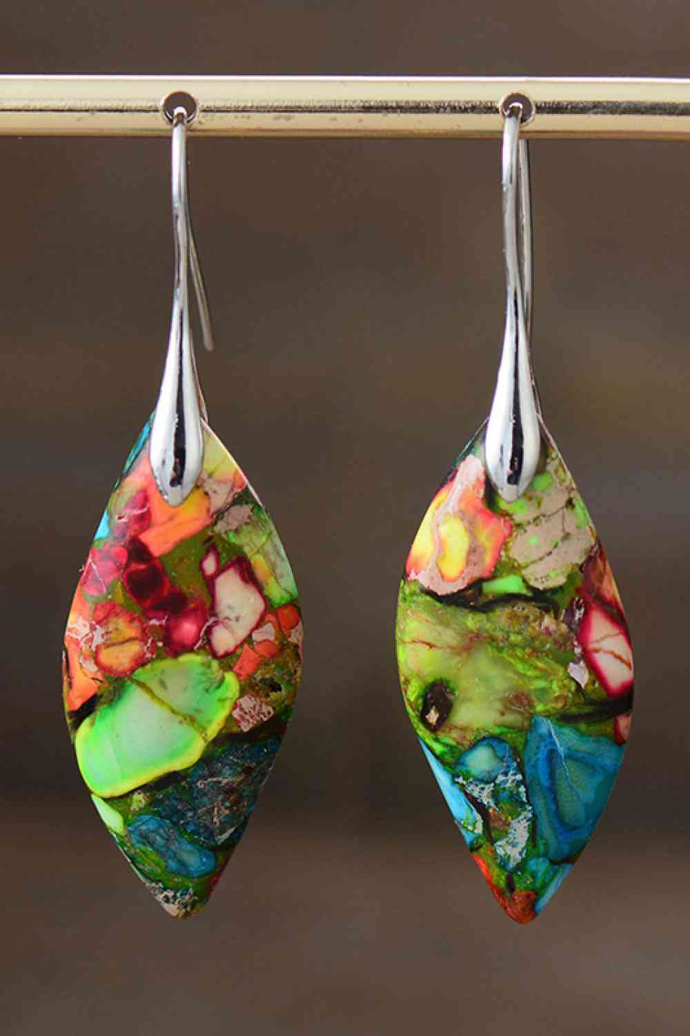 Handmade Almond Shaped Natural Stone Dangle Earrings Multicolor / One Size