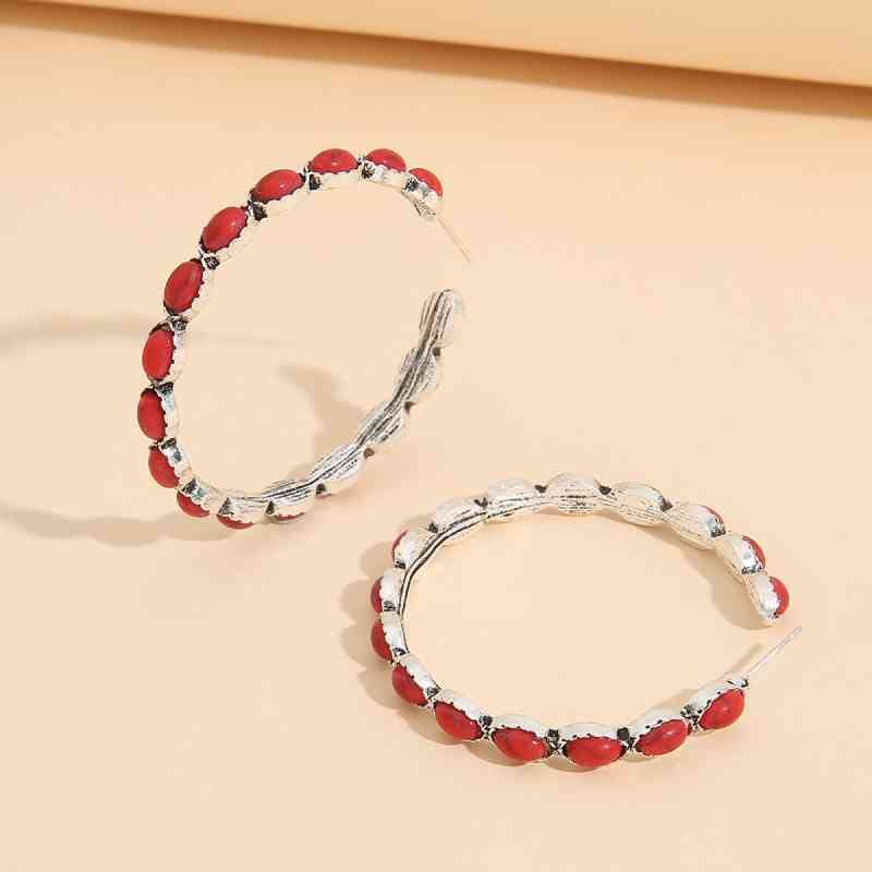 Artificial Turquoise C-Hoop Earrings Red / One Size