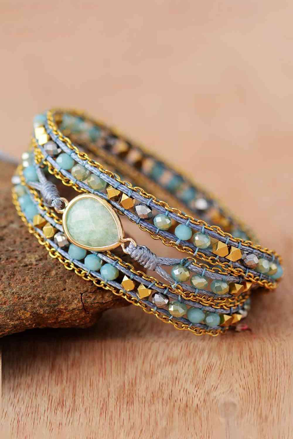 Handmade Teardrop Shape Triple Layer Beaded Bracelet Mint Blue / One Size