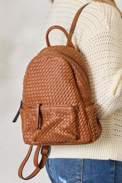 SHOMICO Vegan Leather Woven Backpack TAN / One Size