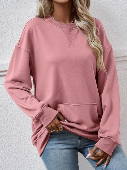 Solid Long Sleeve Pocketed Sweatshirt Dusty Pink / S