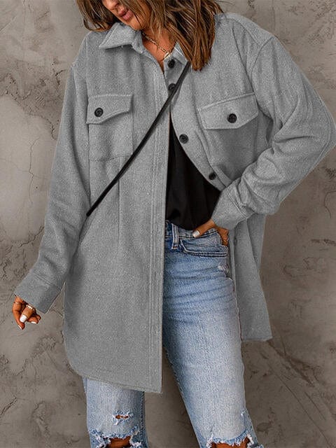 Drop Shoulder Button Down Collared Coat Light Gray / S