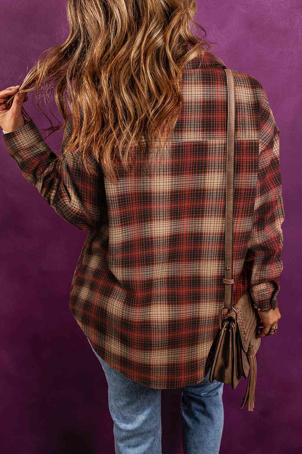 Chestnut Plaid Zip-Up Collared Jacket