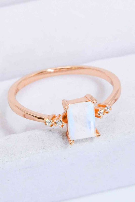 Rectangle Natural Moonstone Ring Rose Gold / 6