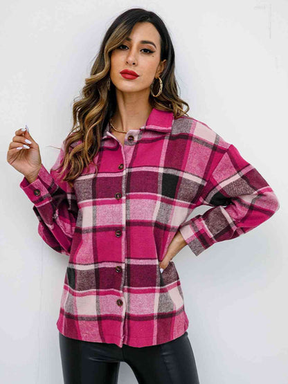 Campfire Plaid Button Up Collared Neck Jacket