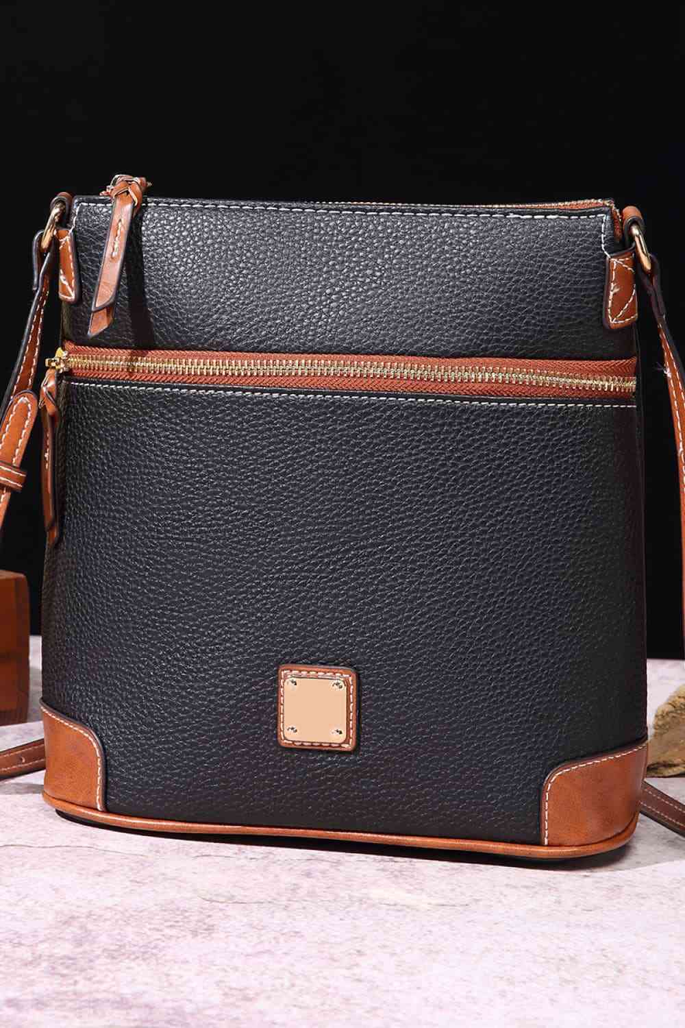 Square Vegan Leather Crossbody Bag Black/Brown / One Size