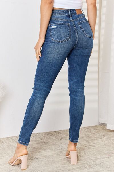 Full Size High Waist Distressed Slim Jeans