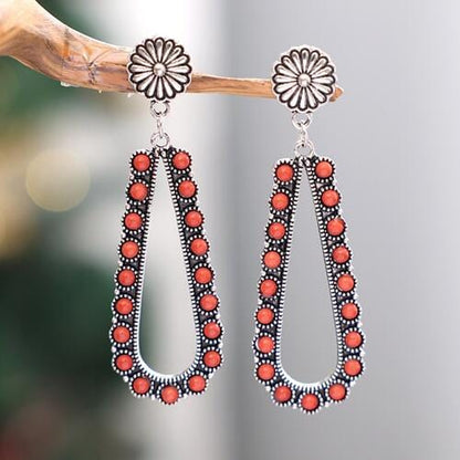 Alloy Beaded Teardrop Earrings Red / One Size